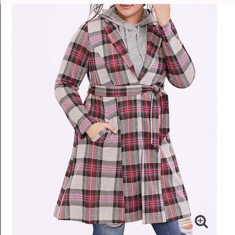 Torrid PINK PLAID LONGLINE BLAZER Sz 4 NEW